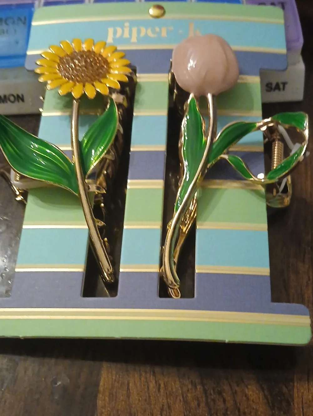 Piper K.  Floral Metal Hair Clips in Yellow, Pink & Green